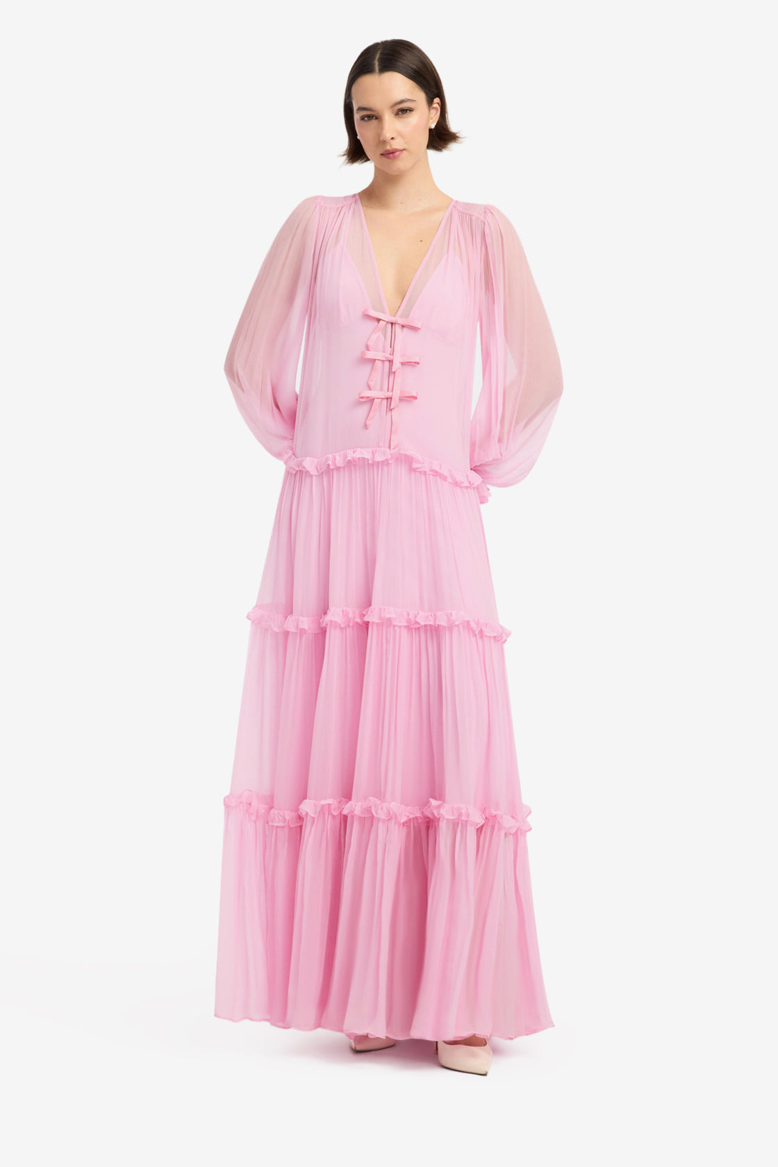 Teresa Bow Tiered Maxi Dress - Pink Dress Maxi
