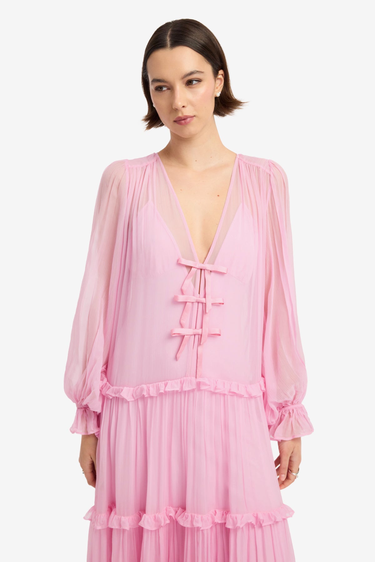 Teresa Bow Tiered Maxi Dress - Pink – LEO LIN