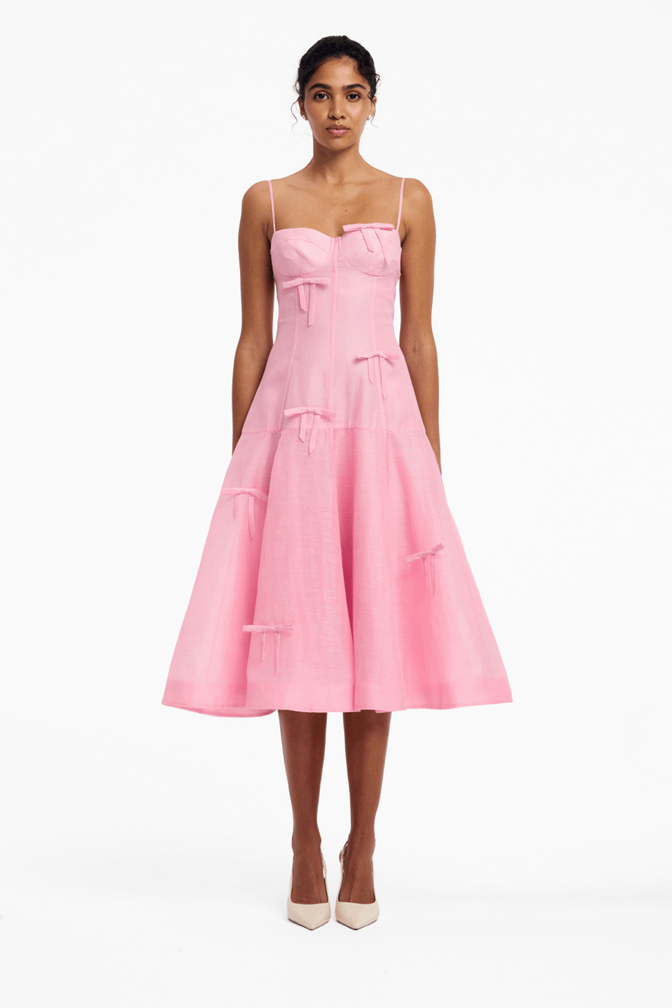 Marisol Bow Midi Dress - Pink Dress Midi