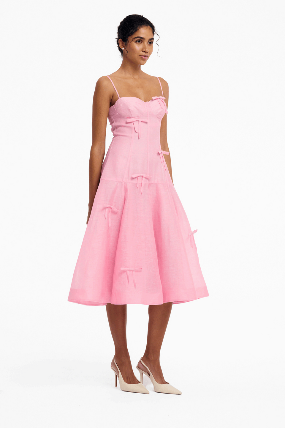 Marisol Bow Midi Dress - Pink Dress Midi