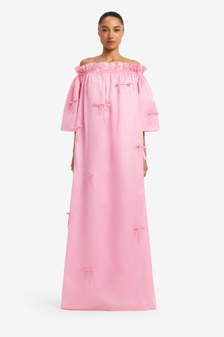 Liana Bow Off Shoulder Maxi Dress - Pink Dress Maxi