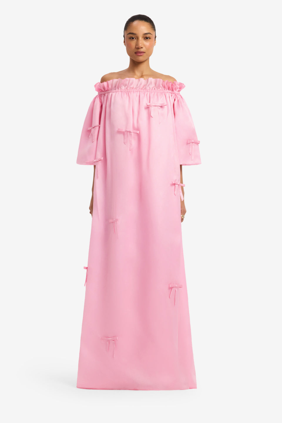 Liana Bow Off Shoulder Maxi Dress - Pink Dress Maxi