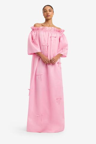 Liana Bow Off Shoulder Maxi Dress - Pink Dress Maxi