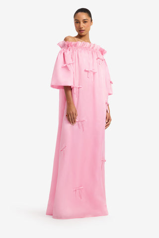 Liana Bow Off Shoulder Maxi Dress - Pink Dress Maxi