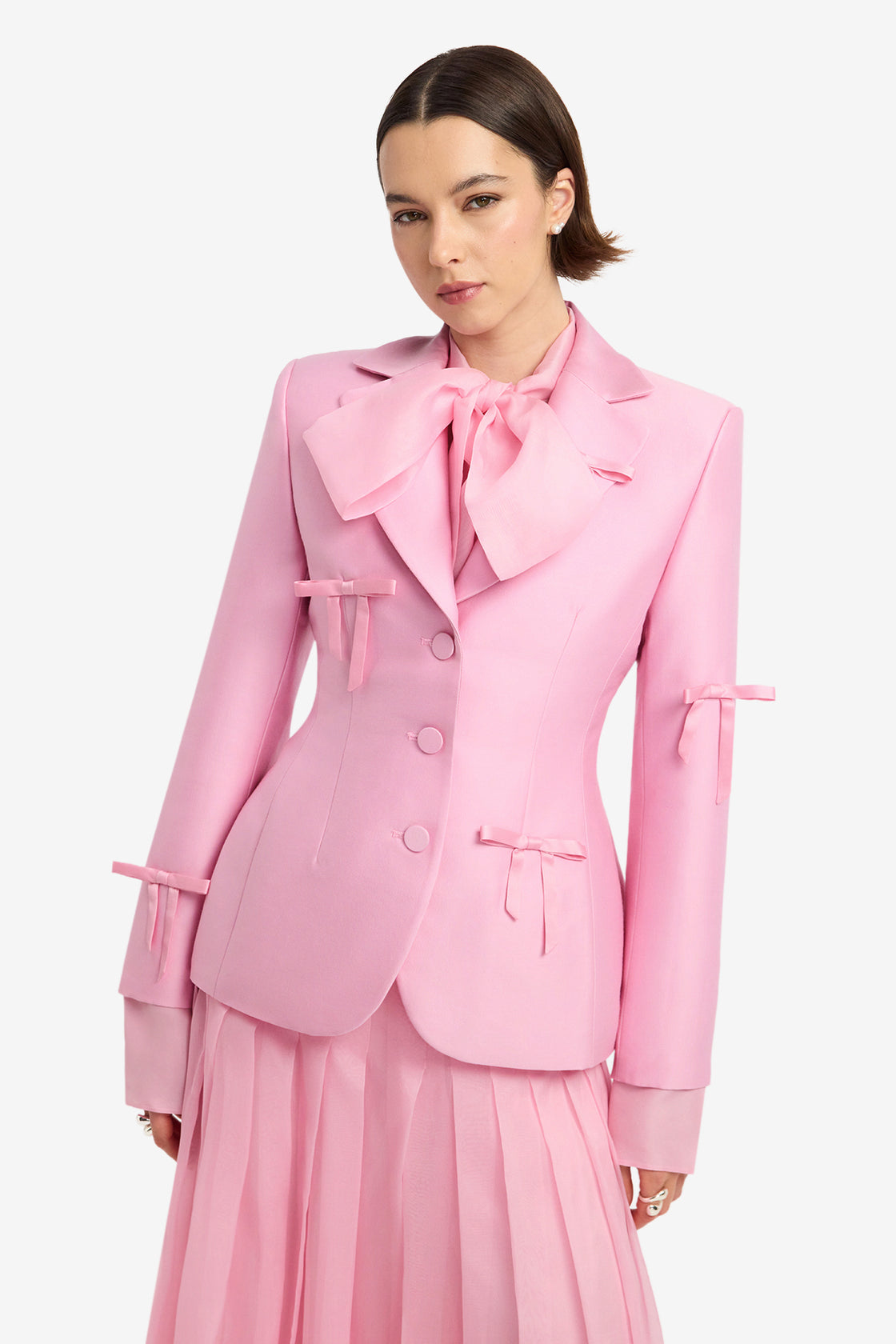 Annika Bow Blazer - Pink Blazer