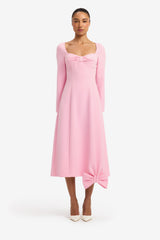 Erika Twist Bodice Bow Midi Dress - Pink Dress Midi