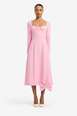 Erika Twist Bodice Bow Midi Dress - Pink Dress Midi
