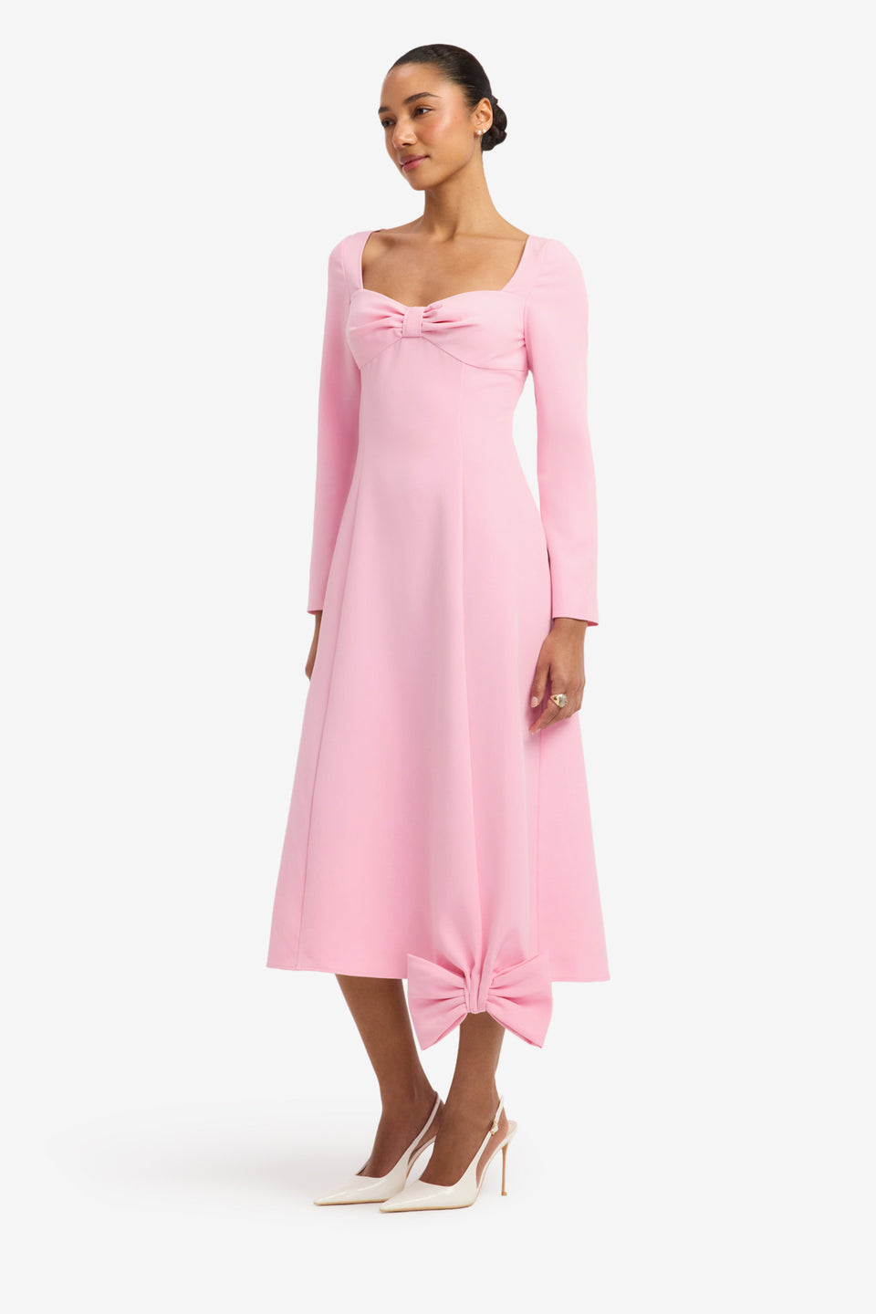 Erika Twist Bodice Bow Midi Dress - Pink Dress Midi