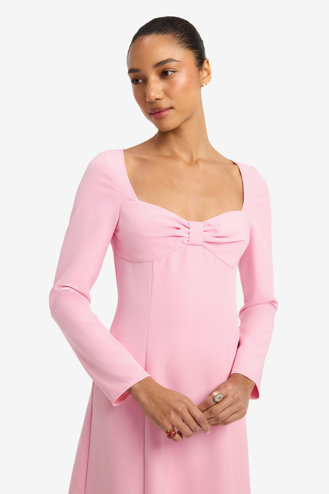 Erika Twist Bodice Bow Midi Dress - Pink Dress Midi