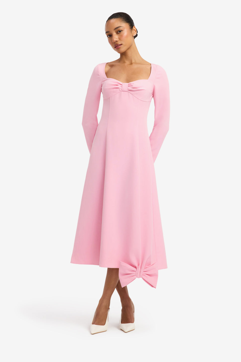 Erika Twist Bodice Bow Midi Dress - Pink Dress Midi