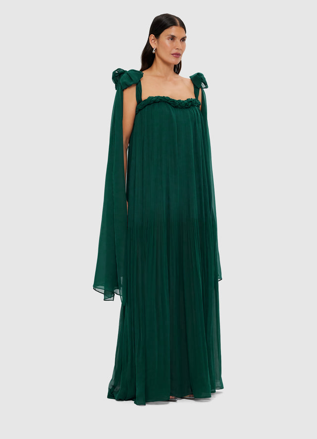 Exclusive Leo Lin Camilla Draped Floor Length Dress - Emerald