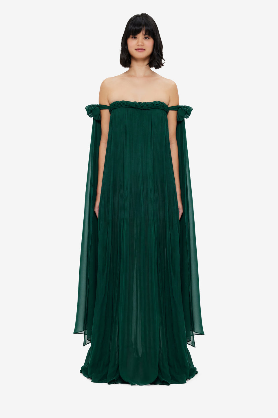 Exclusive LEO LIN Camilla Draped Floor Length Dress - Emerald