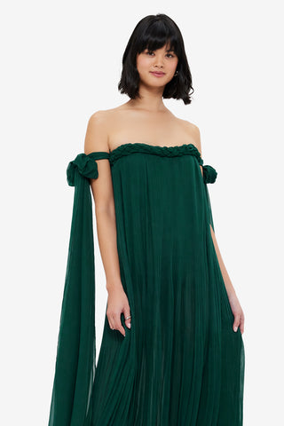 Exclusive LEO LIN Camilla Draped Floor Length Dress - Emerald