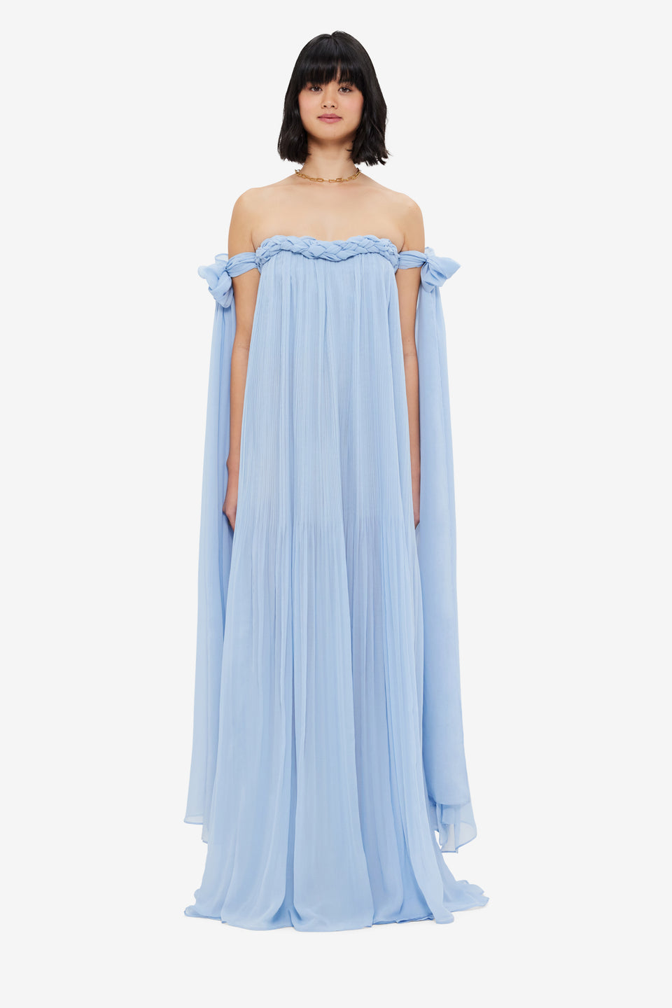 Exclusive LEO LIN Camilla Draped Floor Length Dress - Sky Blue