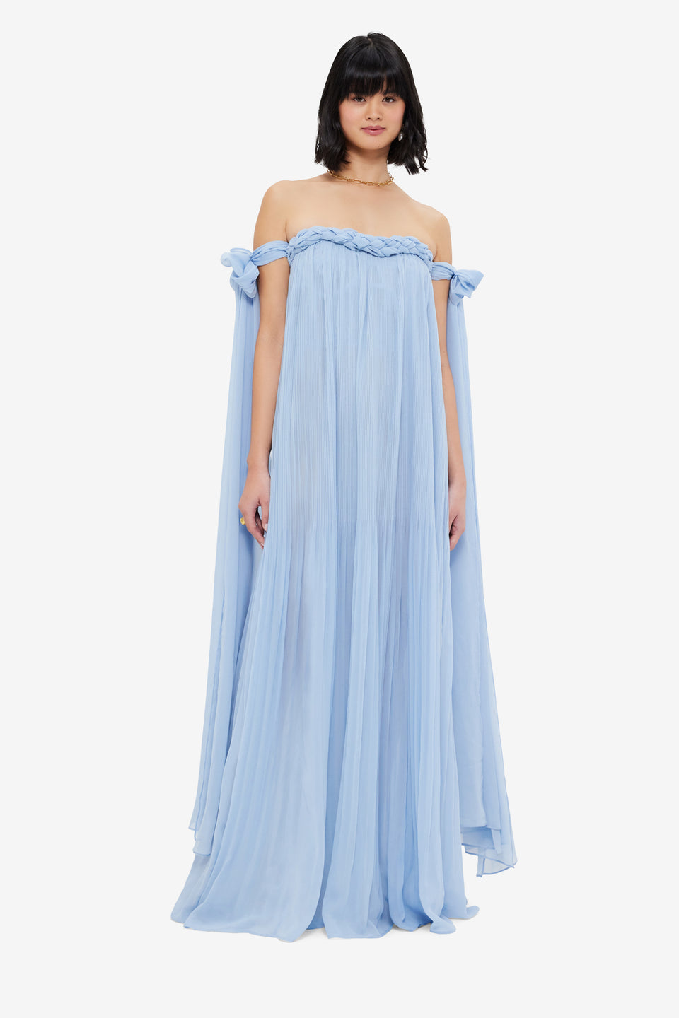 Exclusive LEO LIN Camilla Draped Floor Length Dress - Sky Blue