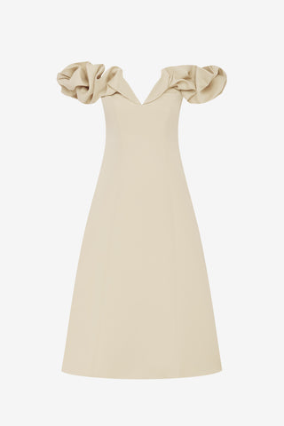 Exclusive LEO LIN Annie Off Shoulder Frill Midi Dress - Champagne