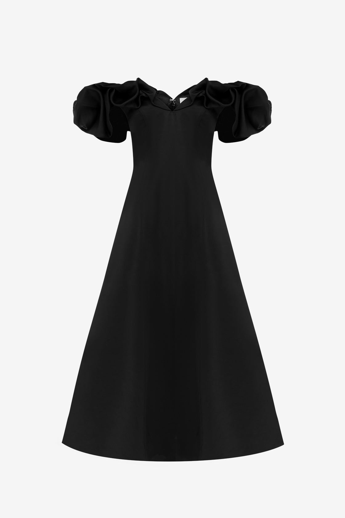 Exclusive LEO LIN Annie Off Shoulder Frill Midi Dress - Ebony
