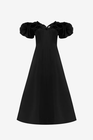 Exclusive LEO LIN Annie Off Shoulder Frill Midi Dress - Ebony