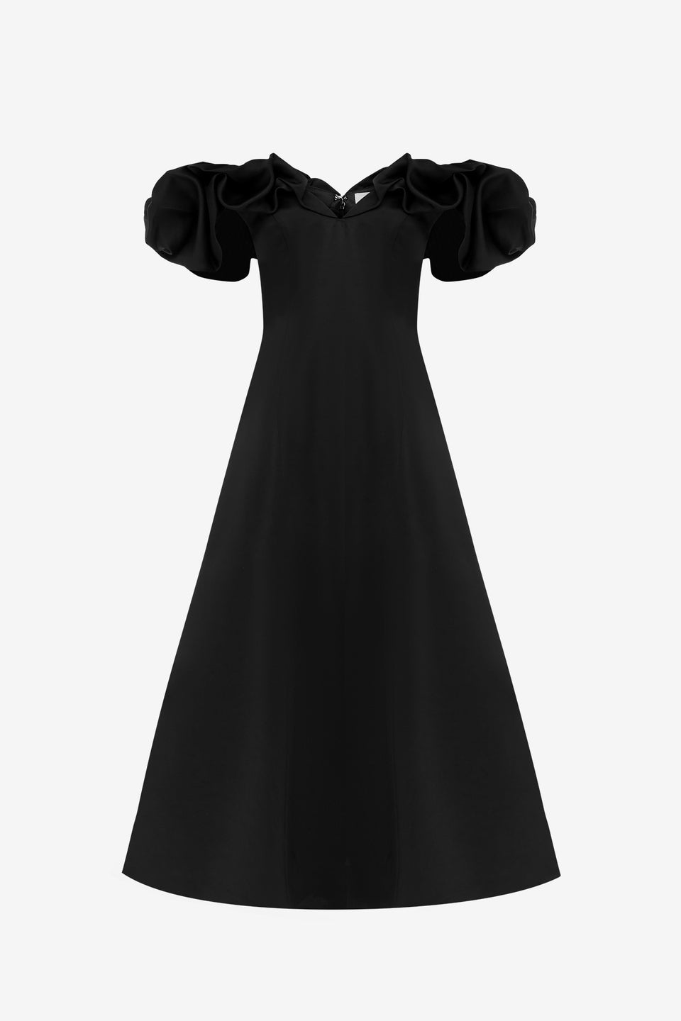 Exclusive LEO LIN Annie Off Shoulder Frill Midi Dress - Ebony