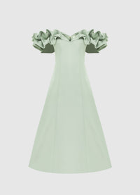 Exclusive Leo Lin Annie Off Shoulder Frill Midi Dress - Sage