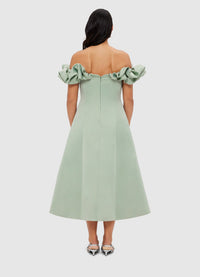 Exclusive Leo Lin Annie Off Shoulder Frill Midi Dress - Sage