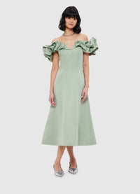 Exclusive Leo Lin Annie Off Shoulder Frill Midi Dress - Sage