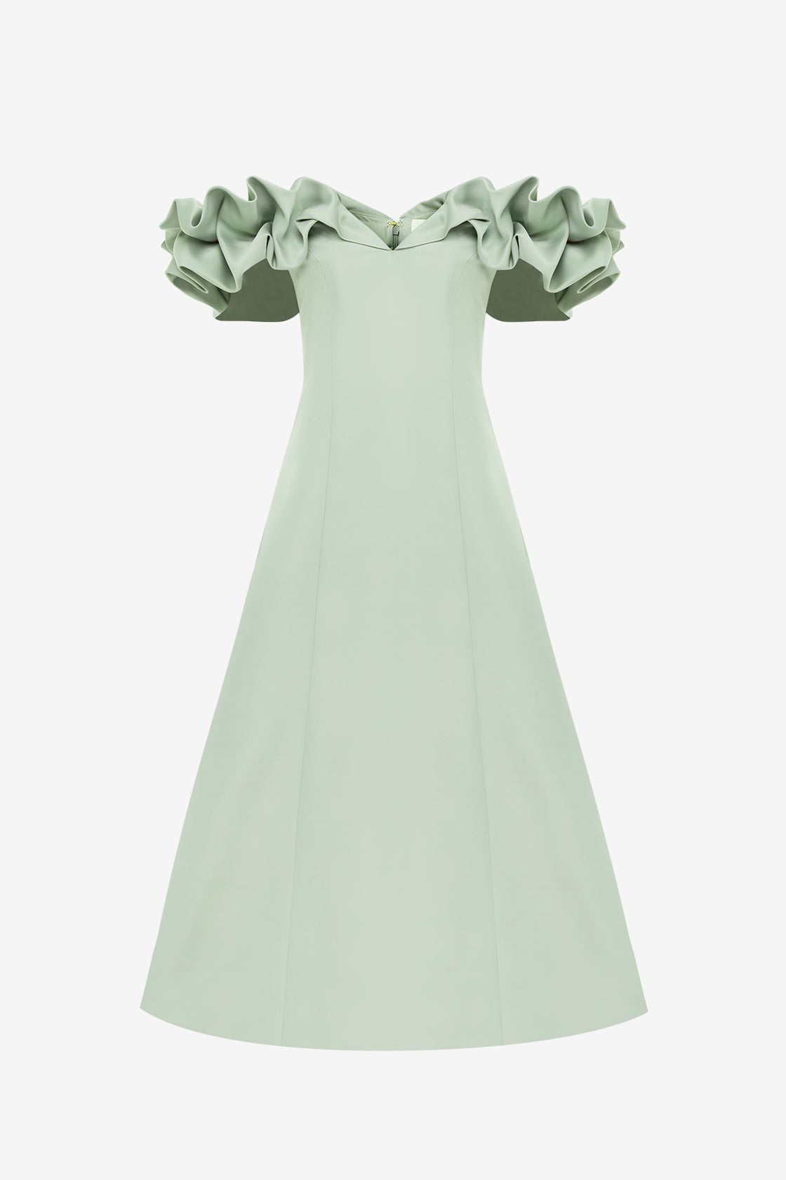 Exclusive LEO LIN Annie Off Shoulder Frill Midi Dress - Sage