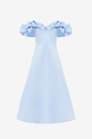 Exclusive LEO LIN Annie Off Shoulder Frill Midi Dress - Sky Blue
