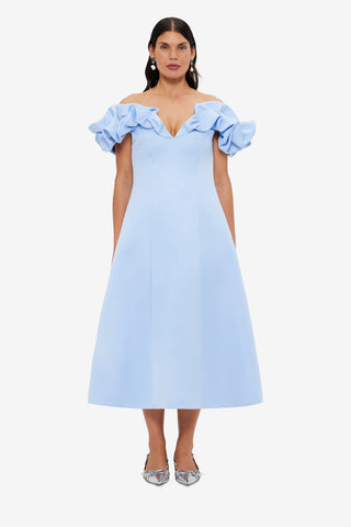 Exclusive LEO LIN Annie Off Shoulder Frill Midi Dress - Sky Blue
