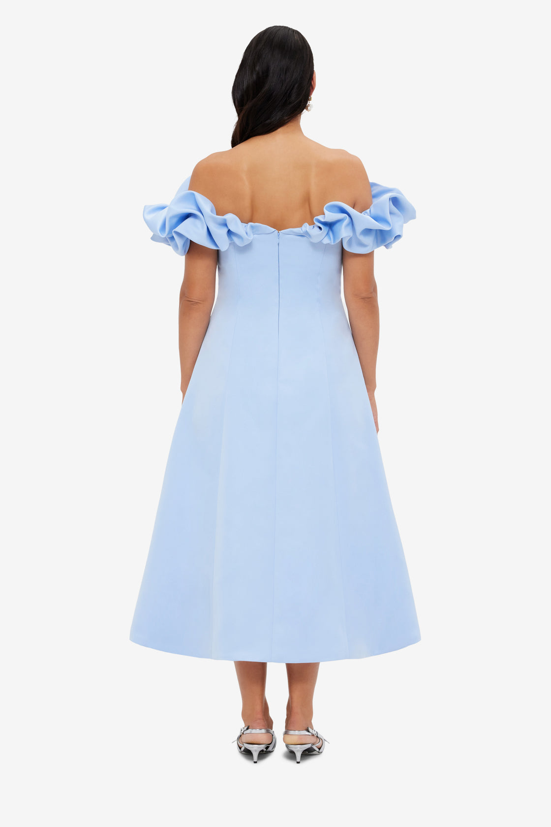 Exclusive LEO LIN Annie Off Shoulder Frill Midi Dress - Sky Blue
