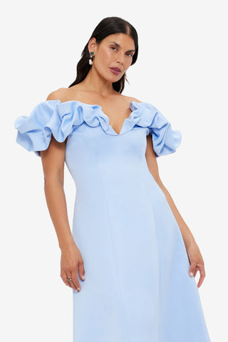 Exclusive LEO LIN Annie Off Shoulder Frill Midi Dress - Sky Blue