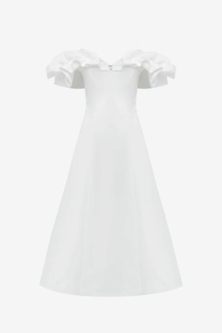Exclusive LEO LIN Annie Off Shoulder Frill Midi Dress - Snow