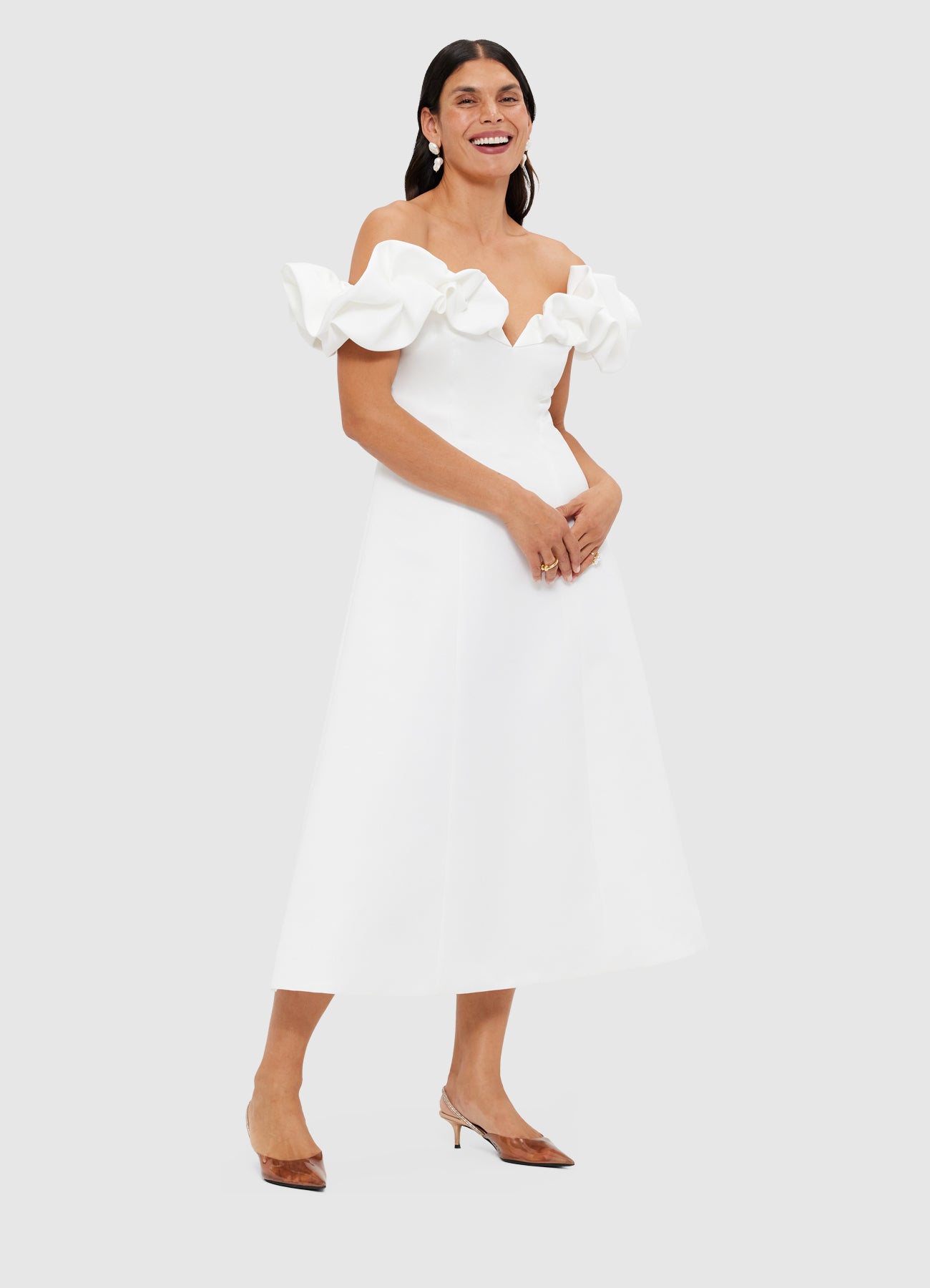 【Leo Lin】Bella Off Shoulder Frill Mini Dress Rosario Appliqué Bustier Mini Dress - Peony Print – LEO LIN