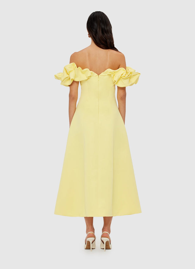 Exclusive Leo Lin Annie Off Shoulder Frill Midi Dress - Sorbet Yellow