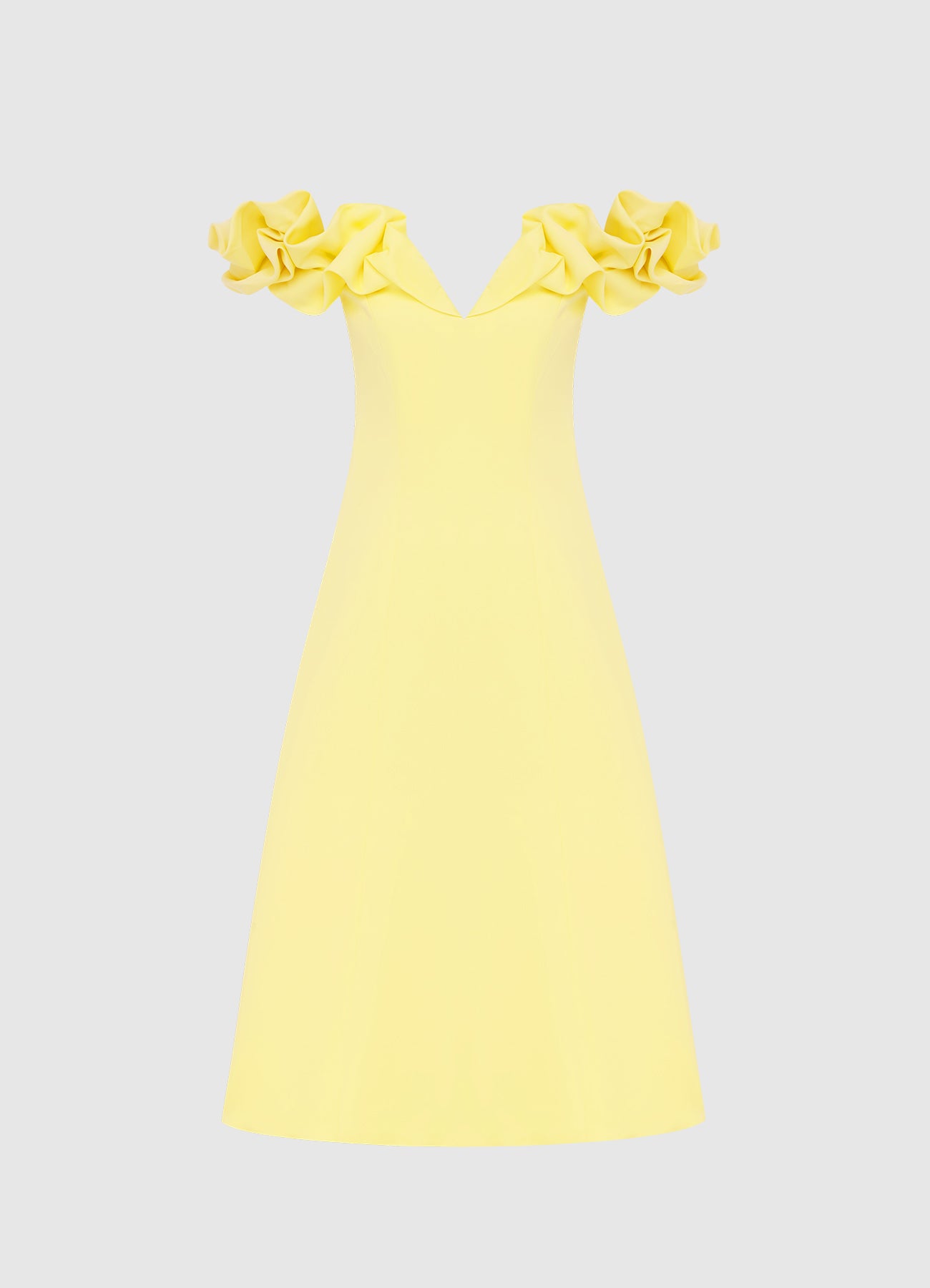 Annie Off Shoulder Frill Midi Dress Sorbet Yellow LEO LIN