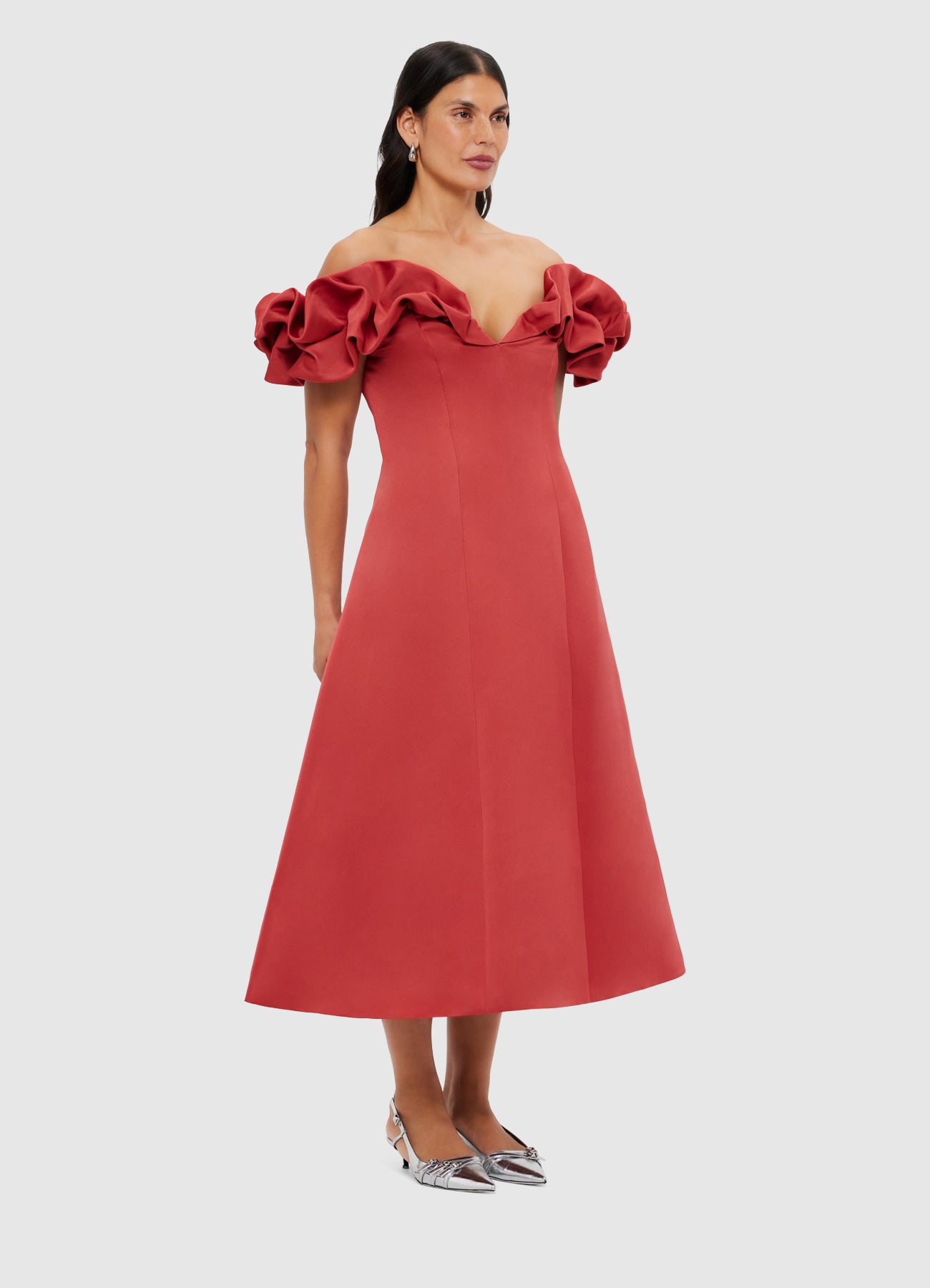 _ L'ily_ Annie Off Shoulder Frill Midi Dress - Mulberry – LEO LIN
