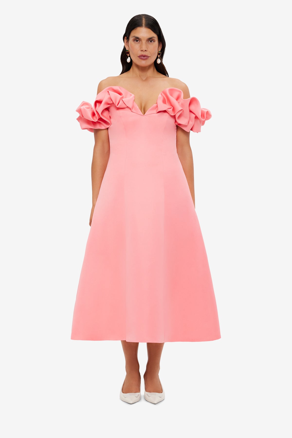 Annie Off Shoulder Frill Midi Dress - Strawberry Pink – LEO LIN