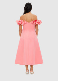 Exclusive Leo Lin Annie Off Shoulder Frill Midi Dress - Strawberry Pink