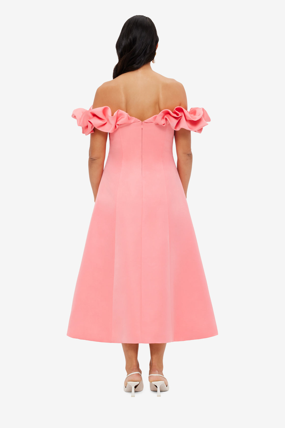 Exclusive LEO LIN Annie Off Shoulder Frill Midi Dress - Strawberry Pink