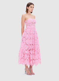 Exclusive Leo Lin Emilia Lace Bustier Midi Dress in Candy Pink