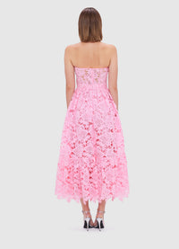 Exclusive Leo Lin Emilia Lace Bustier Midi Dress in Candy Pink