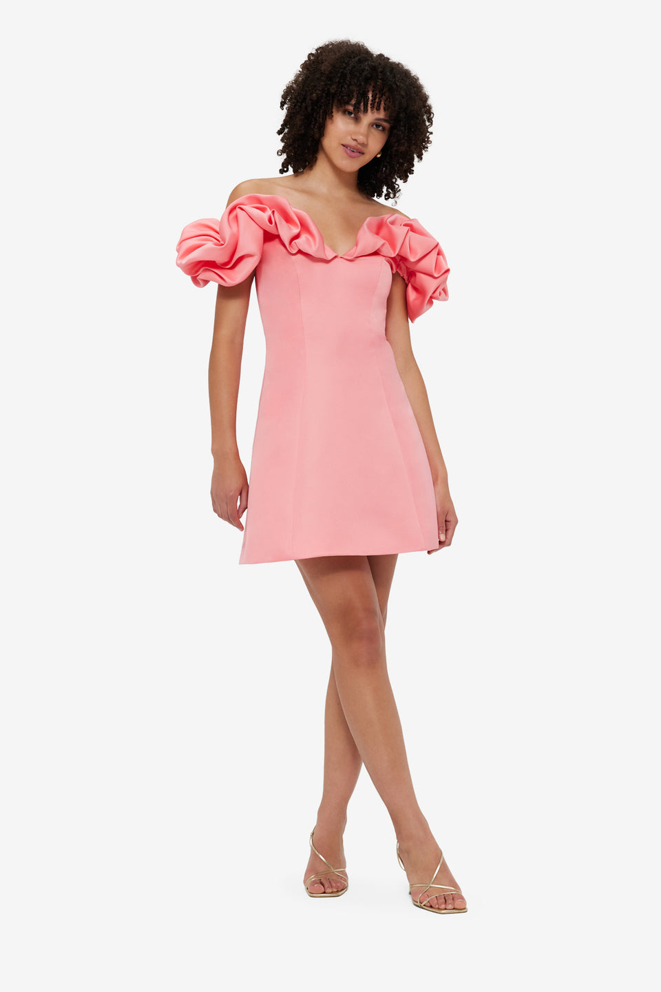 Exclusive LEO LIN Bella Off Shoulder Frill Mini Dress - Strawberry Pink