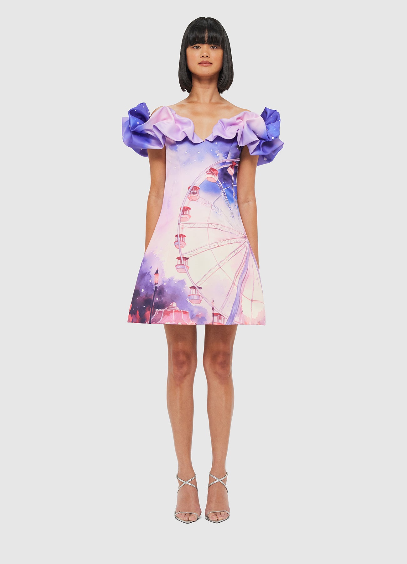 【Leo Lin】Bella Off Shoulder Frill Mini Dress Bella Off Shoulder Frill Mini Dress - Fairground Print – LEO LIN