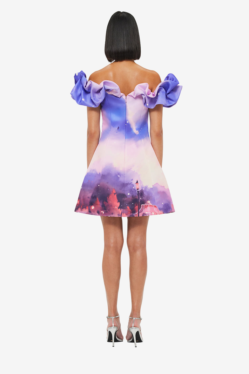 Exclusive LEO LIN Bella Off Shoulder Frill Mini Dress - Fairground Print