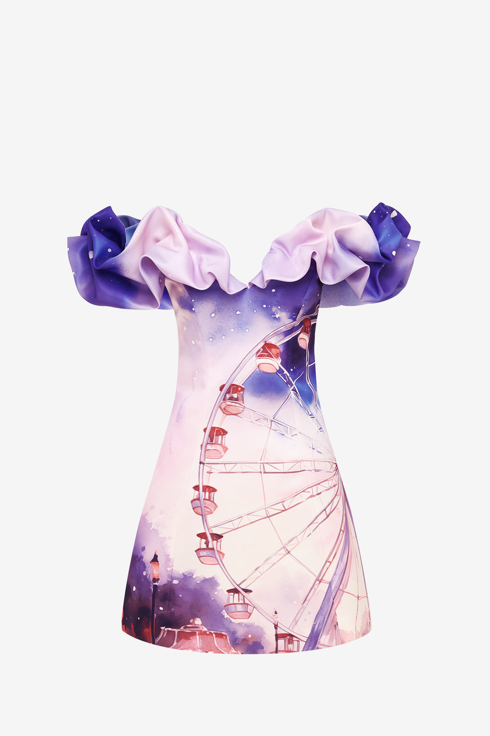 Exclusive LEO LIN Bella Off Shoulder Frill Mini Dress - Fairground Print