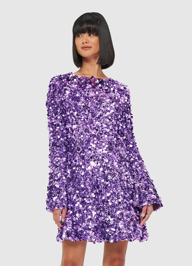 Exclusive Leo Lin Kristen Sequin Open Back Mini Dress - Lavender