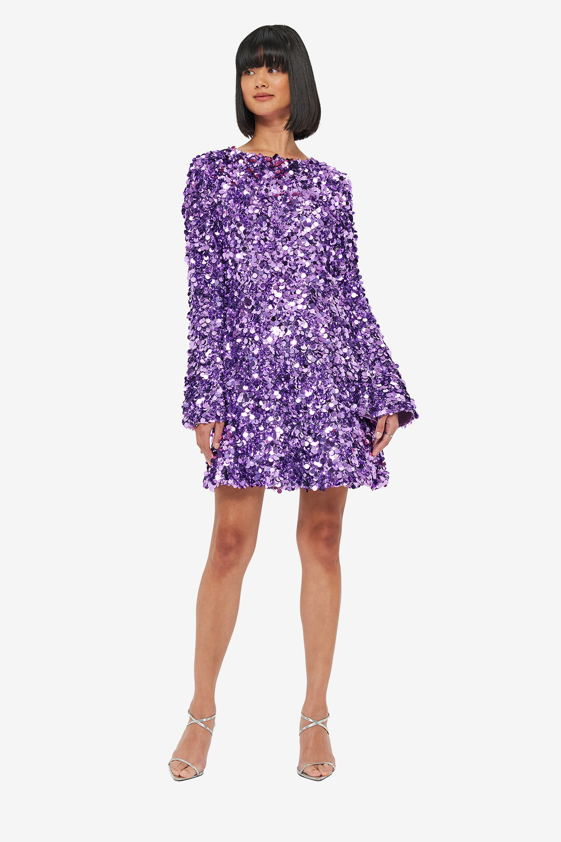 Exclusive LEO LIN Kristen Sequin Open Back Mini Dress - Lavender