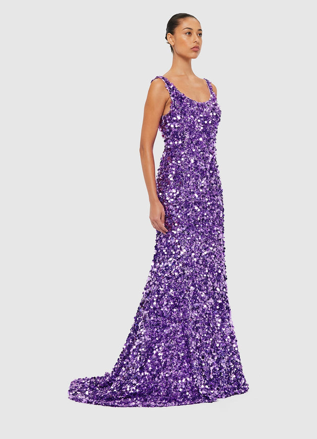 Exclusive Leo Lin Adeline Sequin Low Back Gown  Lavender