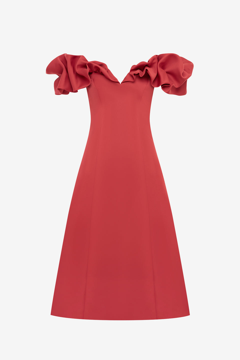 Exclusive LEO LIN Annie Off Shoulder Frill Midi Dress - Mulberry