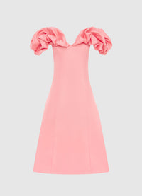 Exclusive Leo Lin Annie Off Shoulder Frill Midi Dress - Strawberry Pink